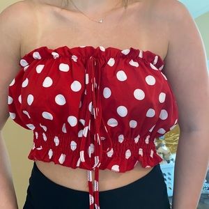 Red and white polka dot tube top